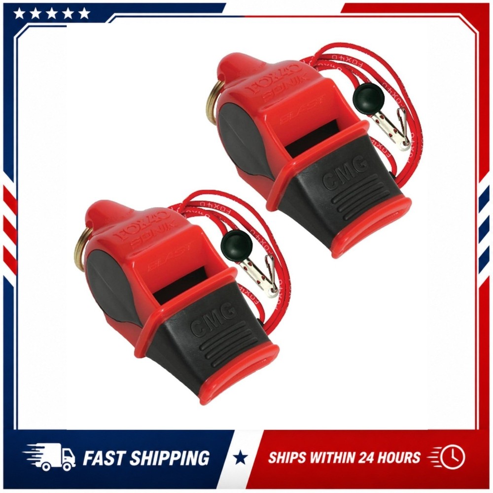 Fox 40 Sonik Blast Safety Whistle Red Black 2 Pack with Lanyard
