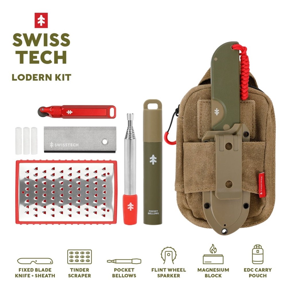 Swiss Tech 89200 Fixed Blade Kit, 6-Piece Camping Fire Starting Set, Drop-Point