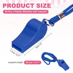 Plastic Whistles with Lanyard, 36 Pcs&Blue-Fitting for (Coaches/Referee)