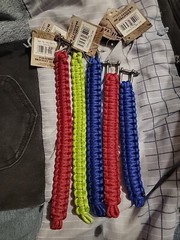 4 MILTECH PARACORD BRACELET. RED, BLUE, NEON. 1XL, 1 LARGE, 1 MEDIUM, 1 SMALL