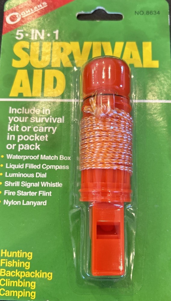 Coghlan’s 5 in 1 Survival Aid – Waterproof Box, Flint, Whistle, Luminous Compass