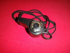 New Black Plastic Whistle With Compass, Thermometer and Lanyard