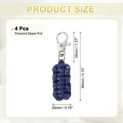 Reflective Paracord Zipper Pull, 80 mm Length for Backpacks (4 Pack, Navy Blue)