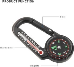 Mini Carabiner Compass Thermometer Keychain – Outdoor Gift for Hikers & Campers
