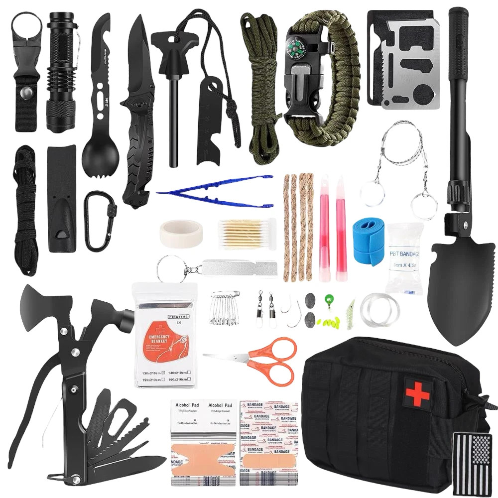 Survival Kit and First Aid Kit, 142Pcs Survival Gear & Equipment, for Men Dad Hu