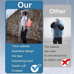 5 Pack Disposable Hooded Rain Poncho, Emergency Clear Raincoats Water…