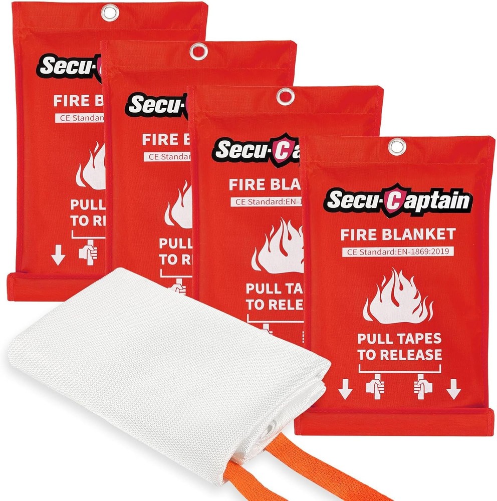 SecuCaptain Emergency Fire Blanket for Home and Kitchen – 4 Pack 40″x40″…