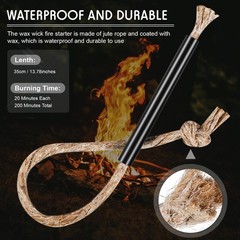 10 Pcs Waterproof Fire Starter Rope & Wick Set for Camping, Hiking, Outdoor Surv
