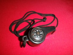 New Black Plastic Whistle With Compass, Thermometer and Lanyard