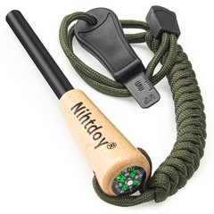 Nihtdoy Ferro Rod Fire Starter Kit Hardwood Handle Compass 16K Strikes Carbon
