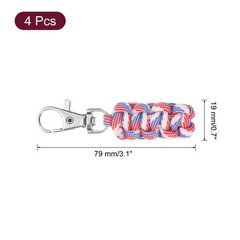 4pcs Paracord Zipper Pulls, Paracord Lanyard Keychain, Red/White/Blue