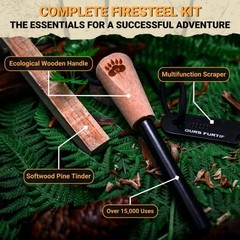 Ferro Rod Fire Starter Kit with Fatwood Tinder Stick – 3/8″ Thick Natural Wood