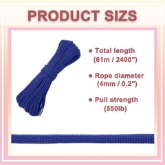 550lb 200ft Paracord Rope, 4mm 7 Wire Camping Tent Rope Navy Blue