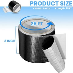 Tikfoam Waterproof Repair Tape for Fabric, Awning, RV 3 inch x 25FT, Black