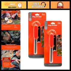 Emergency Fire Starter Kit – Mag Striker with Tinder Cord (2 Pack) for Camping,