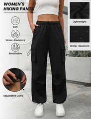 COPYLEAF Parachute Cargo Pants Women Elastic Waisted Quick Dry Large, Black