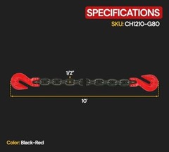 G80 Black Transport Binder Chain with Clevis Grab 1/2 Inch x 10 FT 1 – Pack
