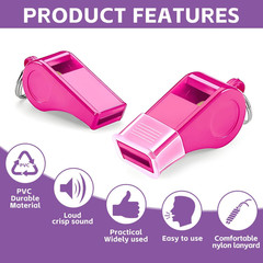 Whistle for Coaches – Pink Plastic Whistles, with Lanyard and Mouthpiece – Loud