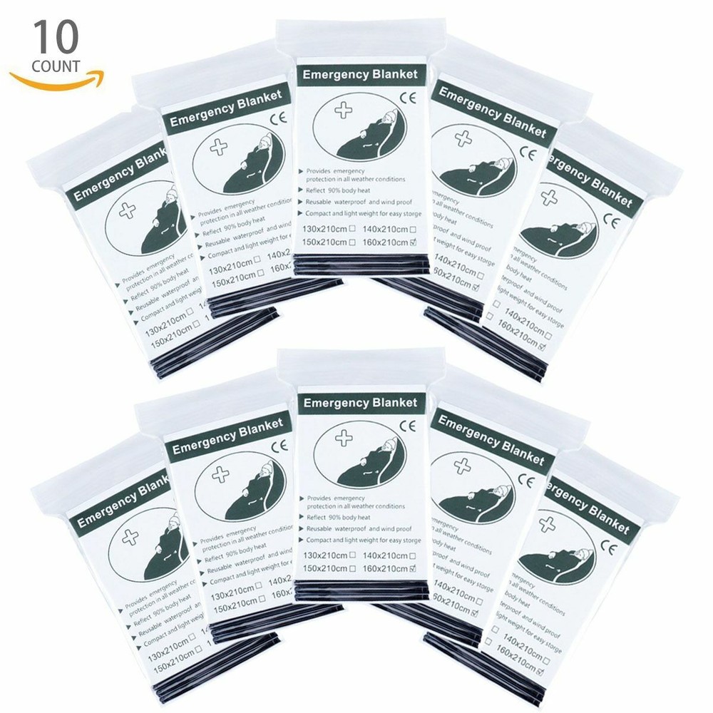 10 Pack – Emergency Solar Blanket Survival Safety Insulating Mylar Thermal Heat