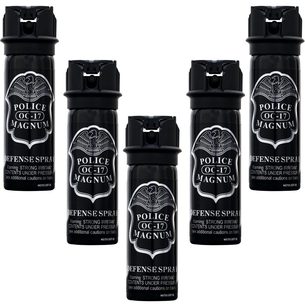 5 POLICE MAGNUM Pepper Spray 3oz Safety Flip Top Stream Tactical Self Defense OC
