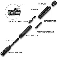 Multi-Function pen shape Tactical Fire Starter Outdoor Gear Survival Tool Flint