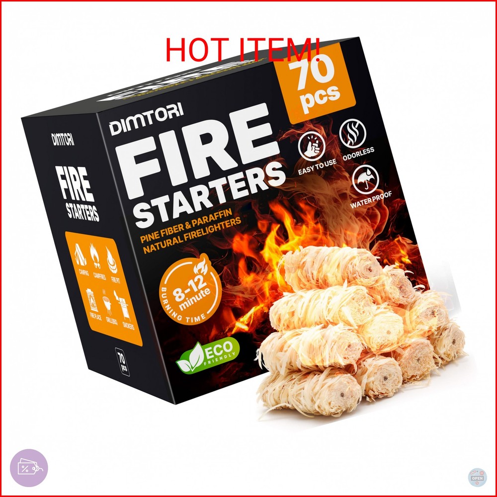 DIMTORI 70 pcs Fire Starter – Natural Fire Starters for Campfires, Fire Pit, Piz