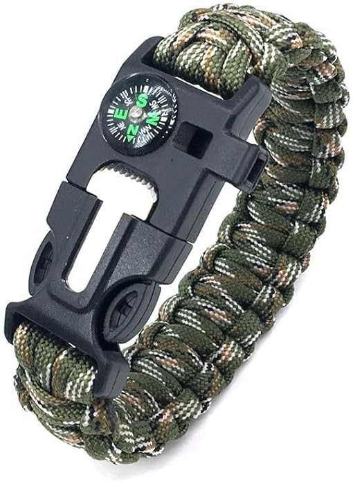 Tactical Paracord Survival Bracelet, Military Green Camo