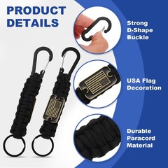 2Pcs Paracord Keychains, Paracord Keychain with USA Flag, Black