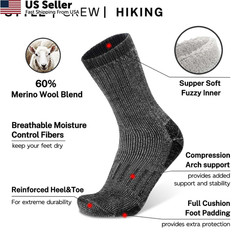 Busy Socks Merino Wool Large-X-Large, 3 Pairs Dark Grey+light Grey+brown