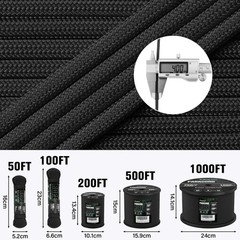 TRIBERION Paracord Rope 750 lb – 1000ft / 500ft / 200ft / 100ft 100ft, Black