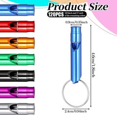 120 Pcs Bulk Emergency Aluminum Survival Whistle with Keychain 7 Colors Extra…