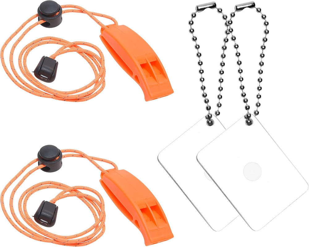2X Survival Whistle and 2X Signal Mirror – Outdoor Survival Kit Rescue Flash