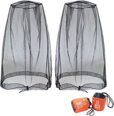 2 Pcs Mosquito Head Net Black Bug Face Neck Mesh Hood With Carry Bags