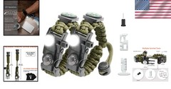 Durable Paracord Survival Bracelet with Whistle, Compass & LED Light – Green