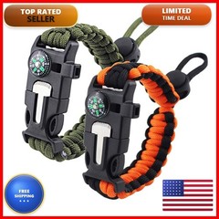 ZHIYE Pimoys 2 Pack Survival Paracord Bracelet Flint Fire Starter Scraper
