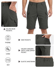 PIDO YOGA Men’s Cargo Shorts Waterproof Quick Dry Outdoor Large, Dark Gray