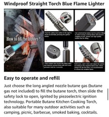 Windproof Straight Torch Blue Flame Lighter Refillable BROWN Color (USA Seller)