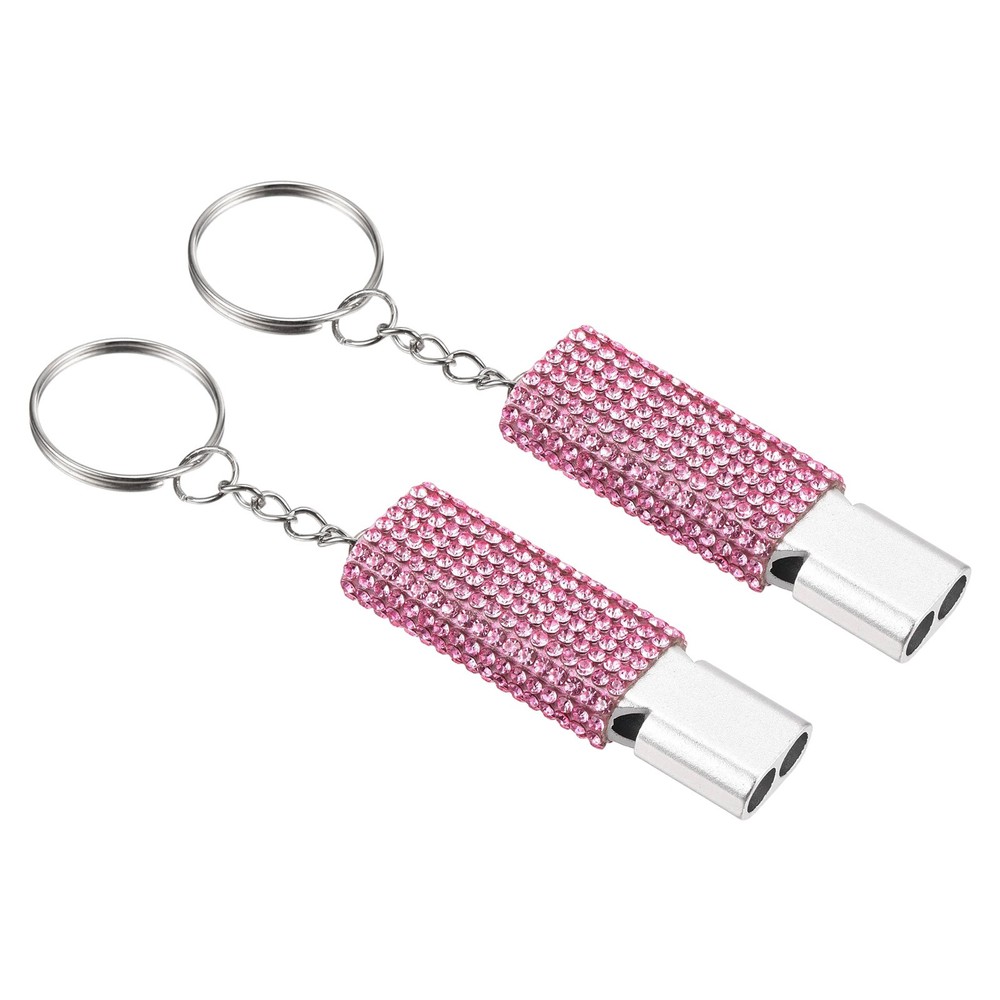 Emergency Whistle with Keychain, 2Pcs Bling Safety Whistles, Pink