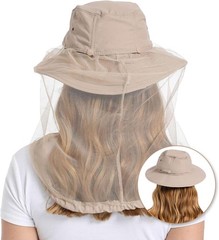 Mosquito Head Net Hat Bug Cap UPF 50 Sun Protection W/ Hidden Netting Beekeeping