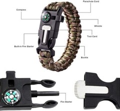 Paracord Survival Bracelet Fire Starter Compass Whistle Tactical Royal Blue