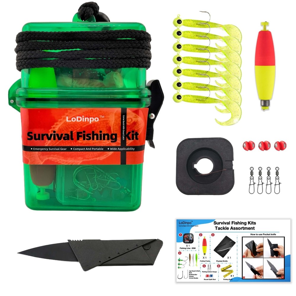 LoDinpo Mini Survival Fishing Kit, Pocket Emergency pocket, Forest Green
