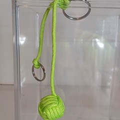 Green Paracord «Monkey Fist» Keychain 6″ Lanyard with Metal Key Rings (B3)