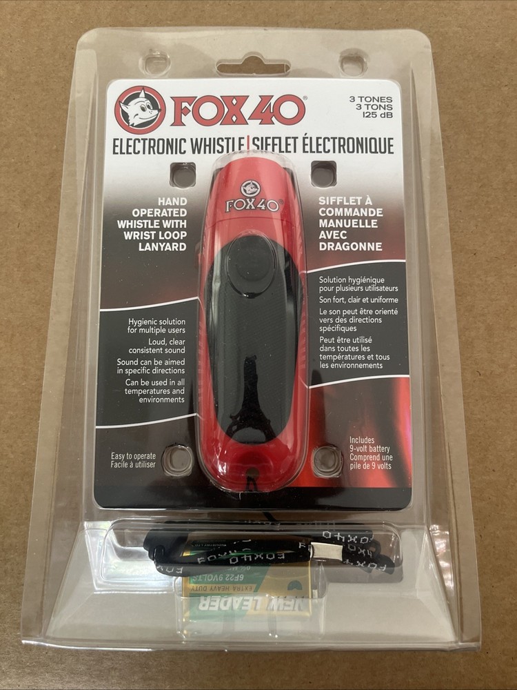 Fox 40 Electronic Whistle With Wrist Loop Lanyard And 9 Volt Battery Red New