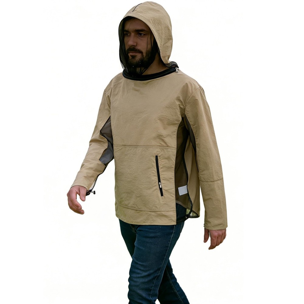 Fabric & Mesh Mosquito Jacket with Adjustable Hood & Storage Pocket, Lightwei…