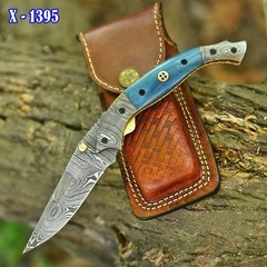 USA Pocket Knife Damascus Folding Blade Knife Camel Bone Handle