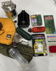 Outdoor Survival Lot Coleman-REI-Zebra-Shovel-Cushions-Hand Warmer & More