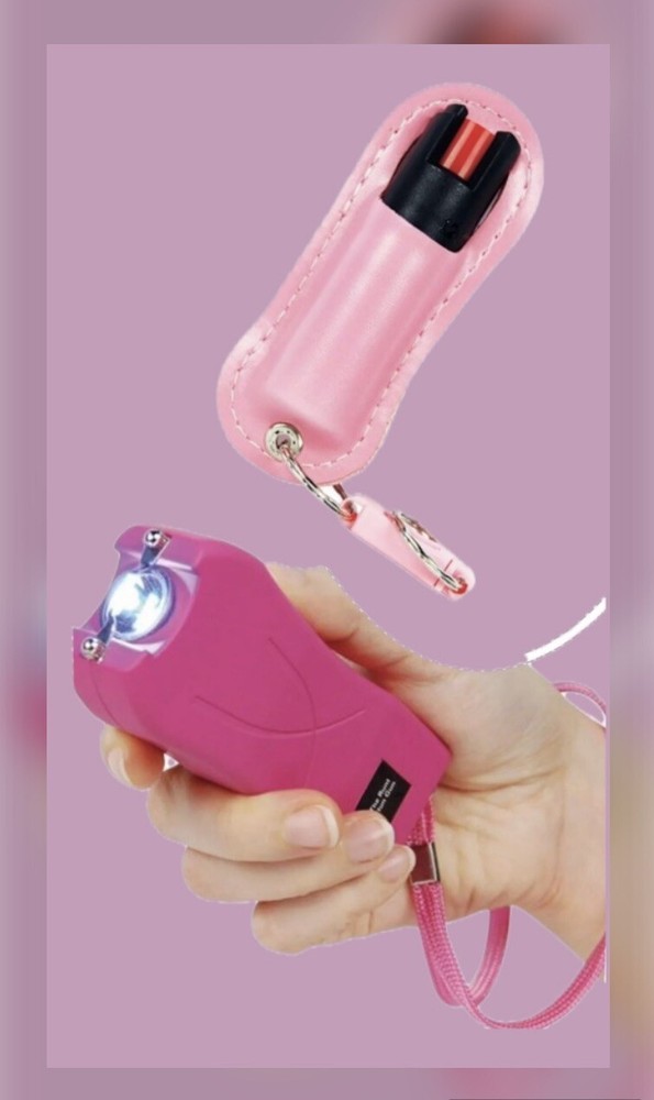 COMBO PINK PEPPER SPRAY + Flashlight STUN GUN PROTECTION PACK Women Self Defense