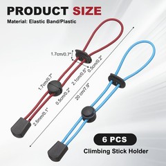 Climbing Stick Holder, Backpack Hiking Pole Ropes 8 Inch & 6 Pcs & Red/Blue