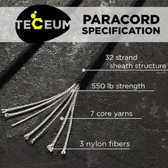 TECEUM Paracord Type III 550 Black – 1000 ft – 4mm – Tactical Rope MIL-SPEC –…