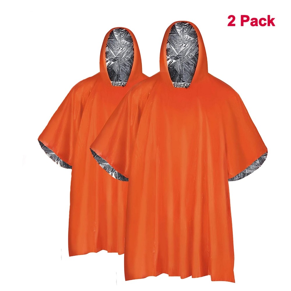 2x Waterproof Mylar Thermal Blanket Poncho Emergency Survival Rain Camping Gear